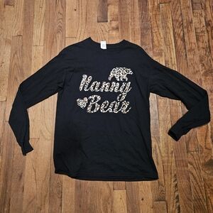Gildan Black Long Sleeve Tee with Leopard Print 'Nanny Bear' Handmade Medium